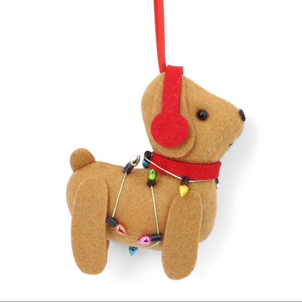 3 for $15 SALE Brown Fabric Dog with String of Fabric Lights Holiday Ornament